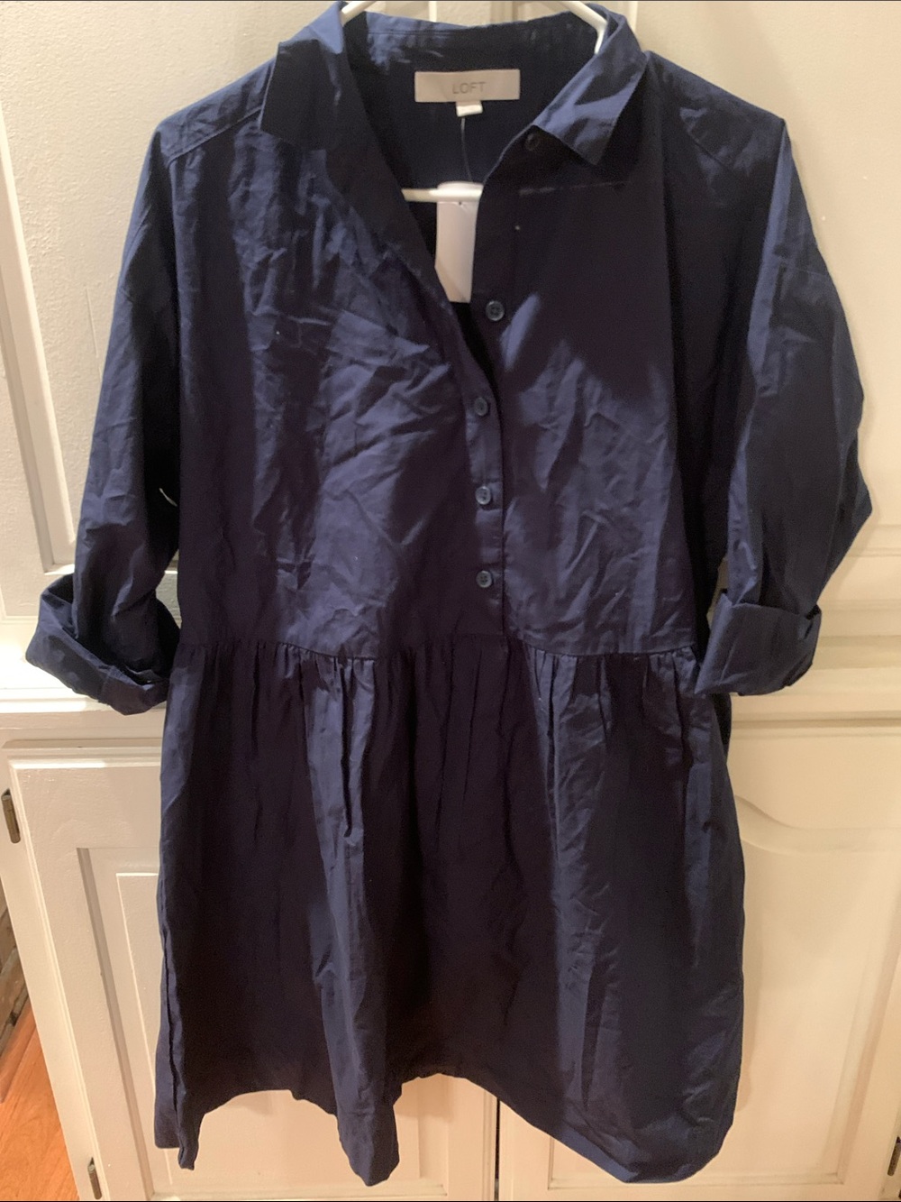 LOFT Navy Button-Front Mini Shirt Dress